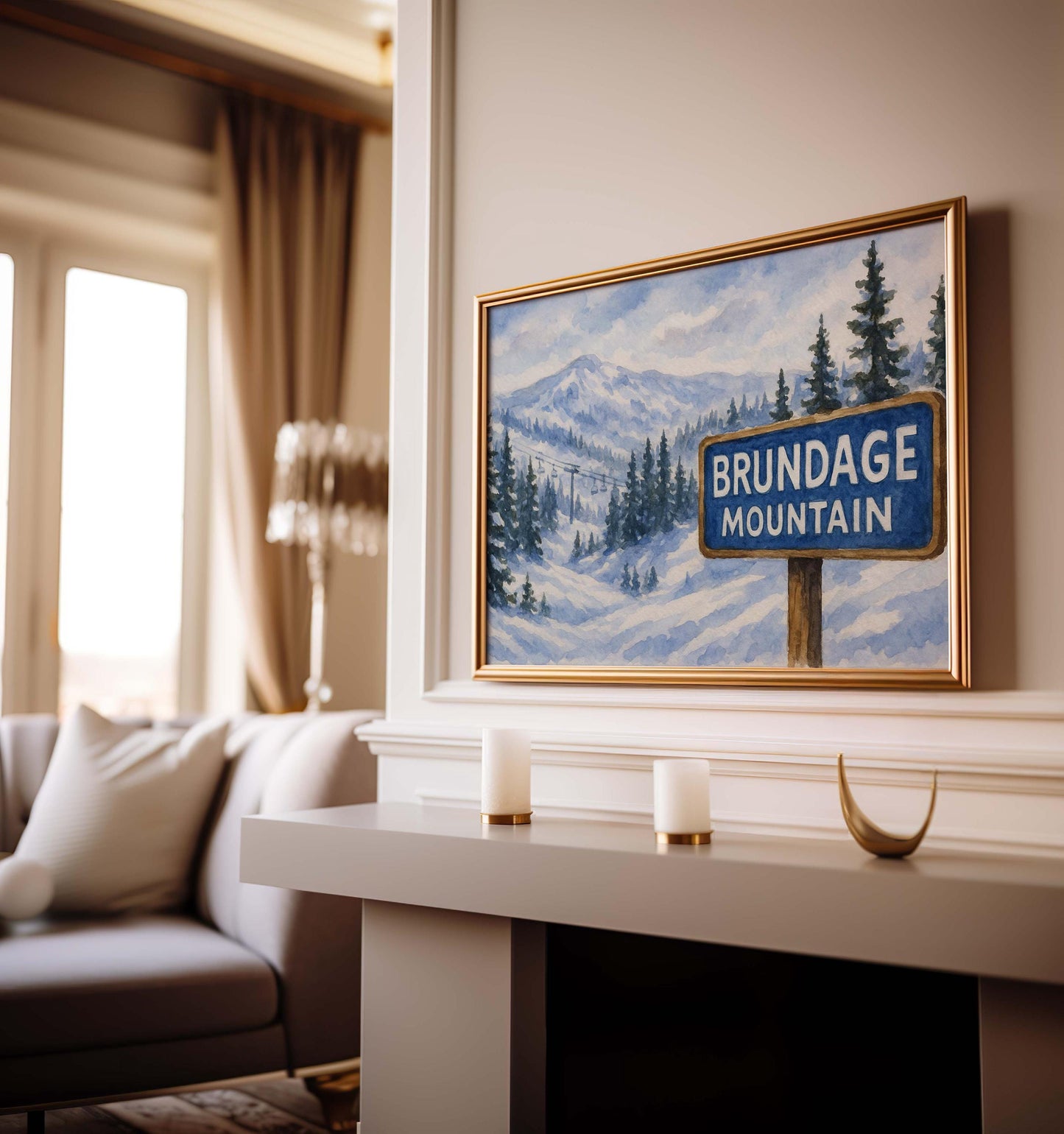 Brundage Mountain Ski Resort Map Art, McCall Idaho Winter Poster