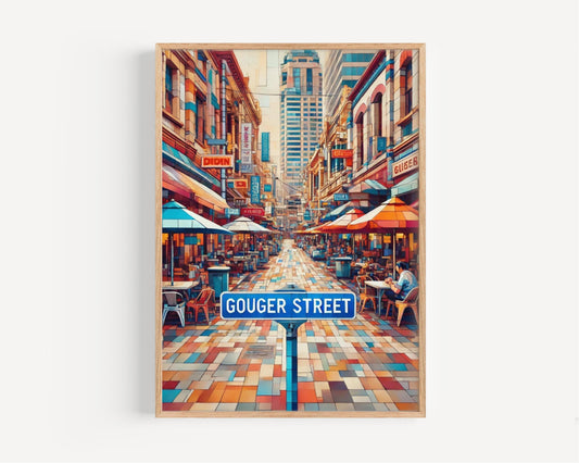 Gouger Street Wall Art, Adelaide Print, Australia Decor, Cityscape Travel Poster, Lively Market Scene, Personalized Gift, Housewarming Gift