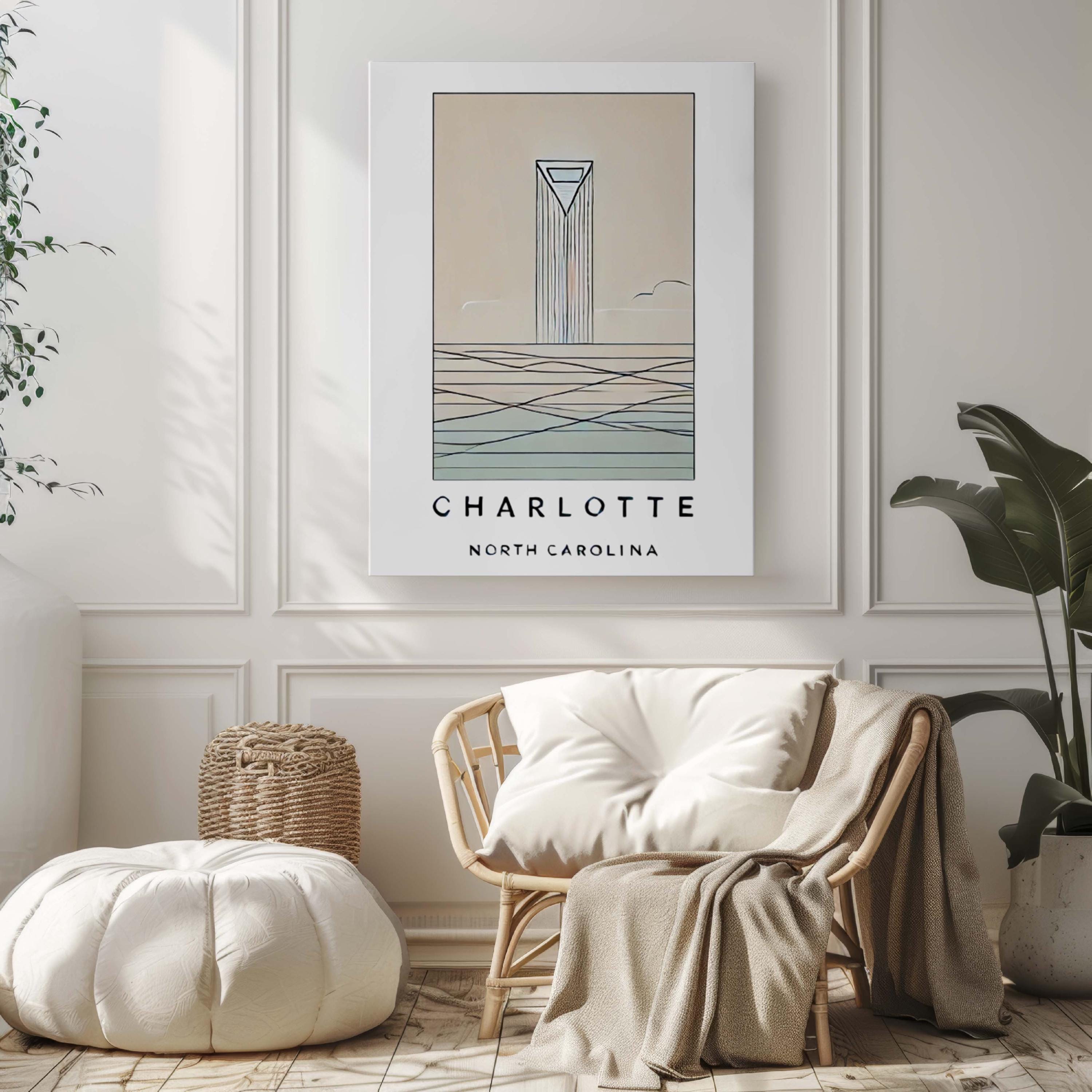 Charlotte Print North Carolina Wall Art, Travel Map Home Decor, Housewarming & College Gift, Modern City Poster, NC Art for Living Room