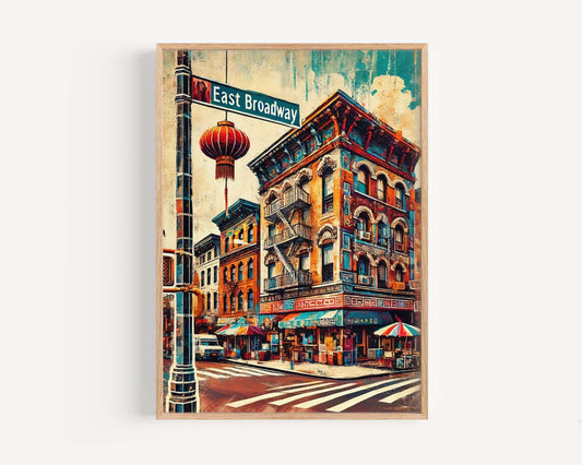 East Broadway Print Manhattan Wall Art NYC Travel Poster New York Gift Housewarming Decor