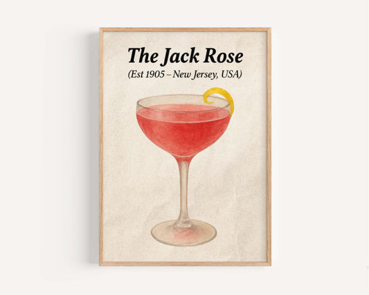 Jack Rose Cocktail Artwork, Vintage Bar Art,Pink Drink Poster, Retro Drink Print, Prohibition Poster, Home Bar Decor, Sour Cocktail Wall Art