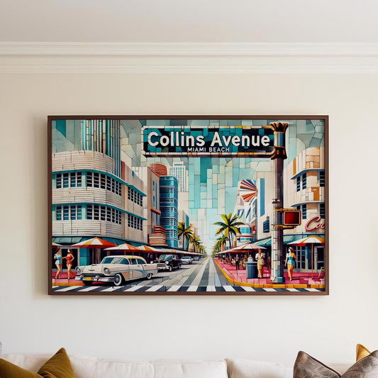 Collins Ave Wall Art - Miami Beach Cubism Print, Florida Travel Poster, Housewarming & Miami Gift, Modern Coastal Decor