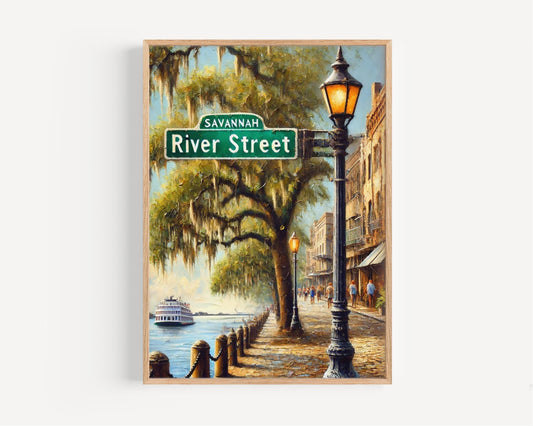 River Street Wall Art Savannah Print Georgia Art Travel Poster Personalized City Gift Souvenir
