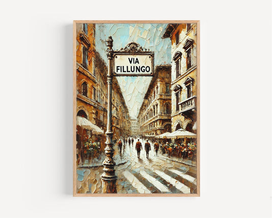 Italy art, Via Fillungo wall art print, Lucca street scene, Tuscany travel poster, Italy travel souvenir, medieval city wall decor