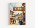 Skopje Oil Painting Art Print: North Macedonia Street Sign Travel Poster