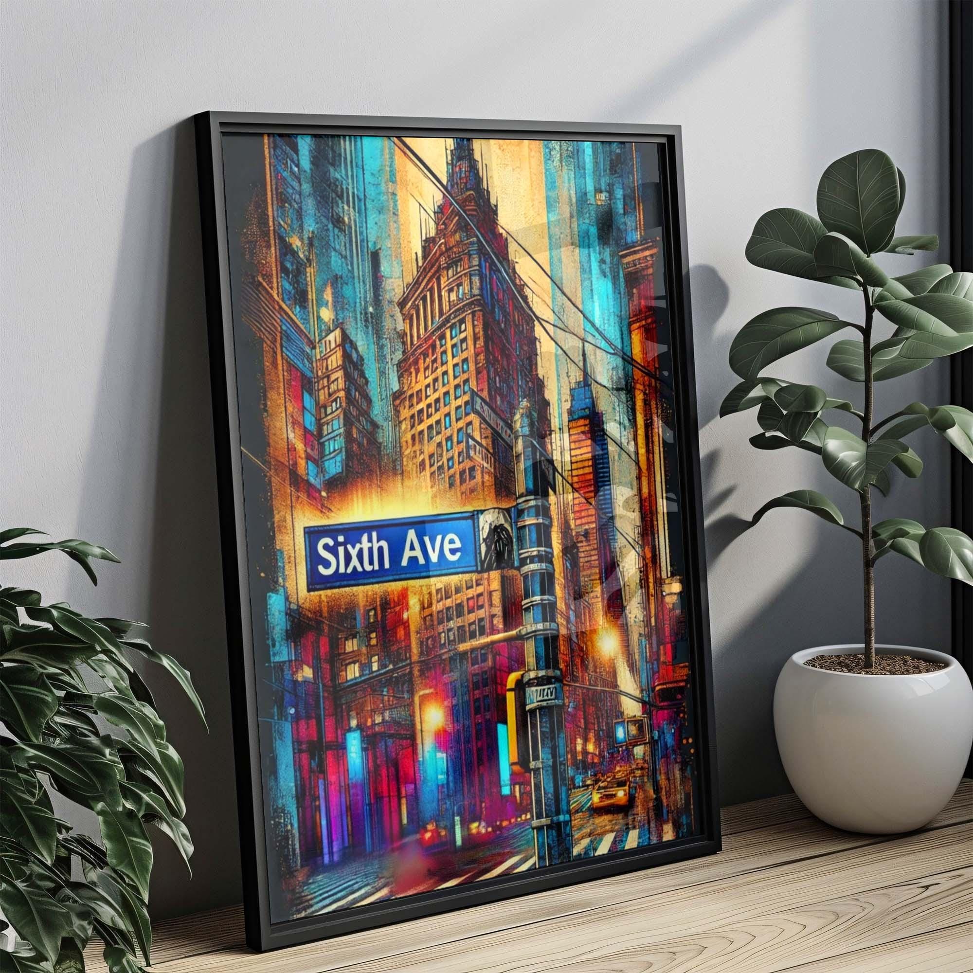 Sixth Ave Print Manhattan Wall Art, NYC Travel Poster, New York City Decor, Housewarming Gift, Sixth Avenue Artwork, NYC Modern Home Print
