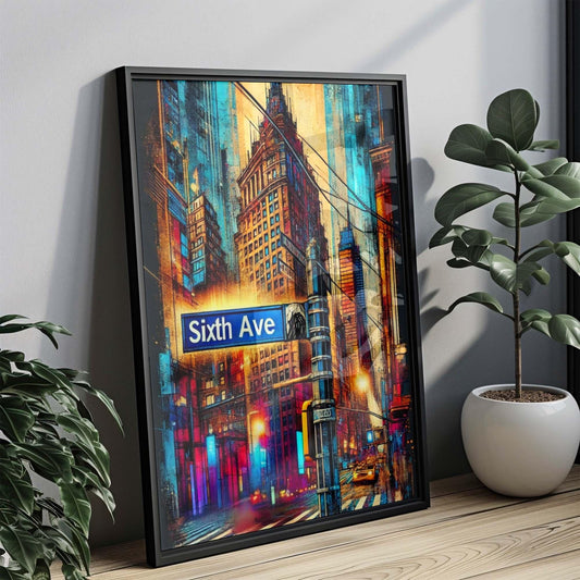 Sixth Ave Print Manhattan Wall Art, NYC Travel Poster, New York City Decor, Housewarming Gift, Sixth Avenue Artwork, NYC Modern Home Print
