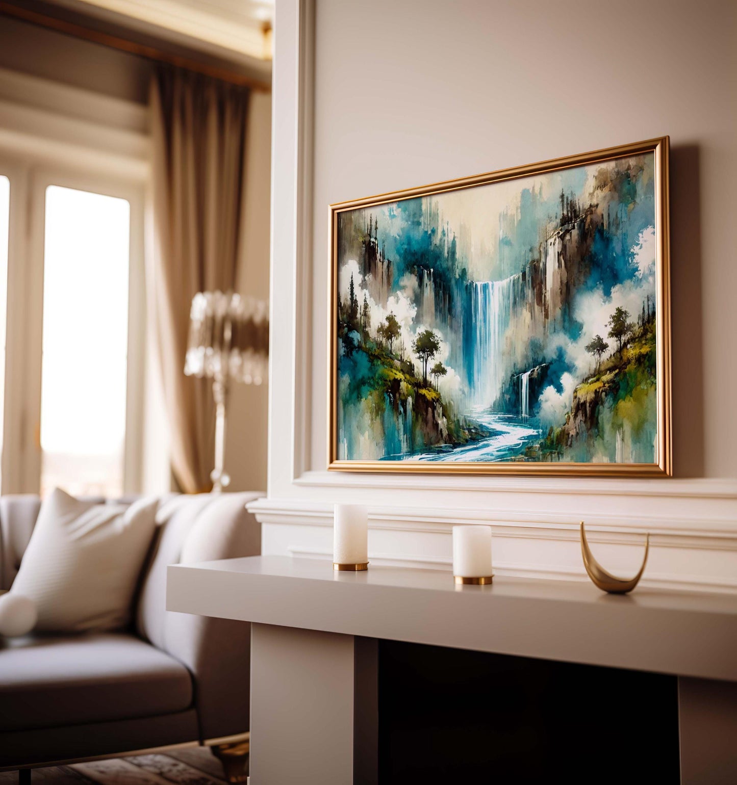 Nature Gift Waterfall Wall Art Print - Tranquil Stream Nature Decor for Home, Housewarming & Family Art, New Home Gift