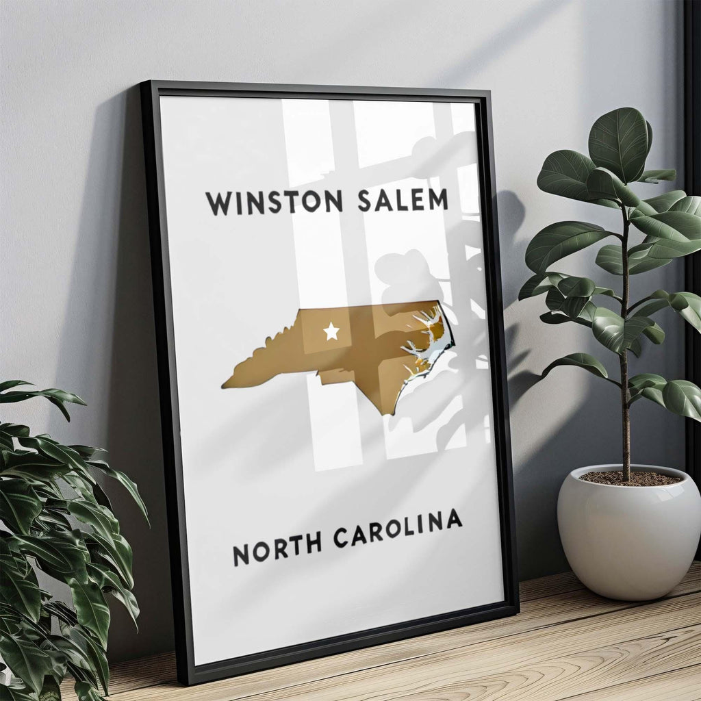 Winston Salem Print Wall Art North Carolina Travel Map NC Gift Home Decor Housewarming College Room Decor