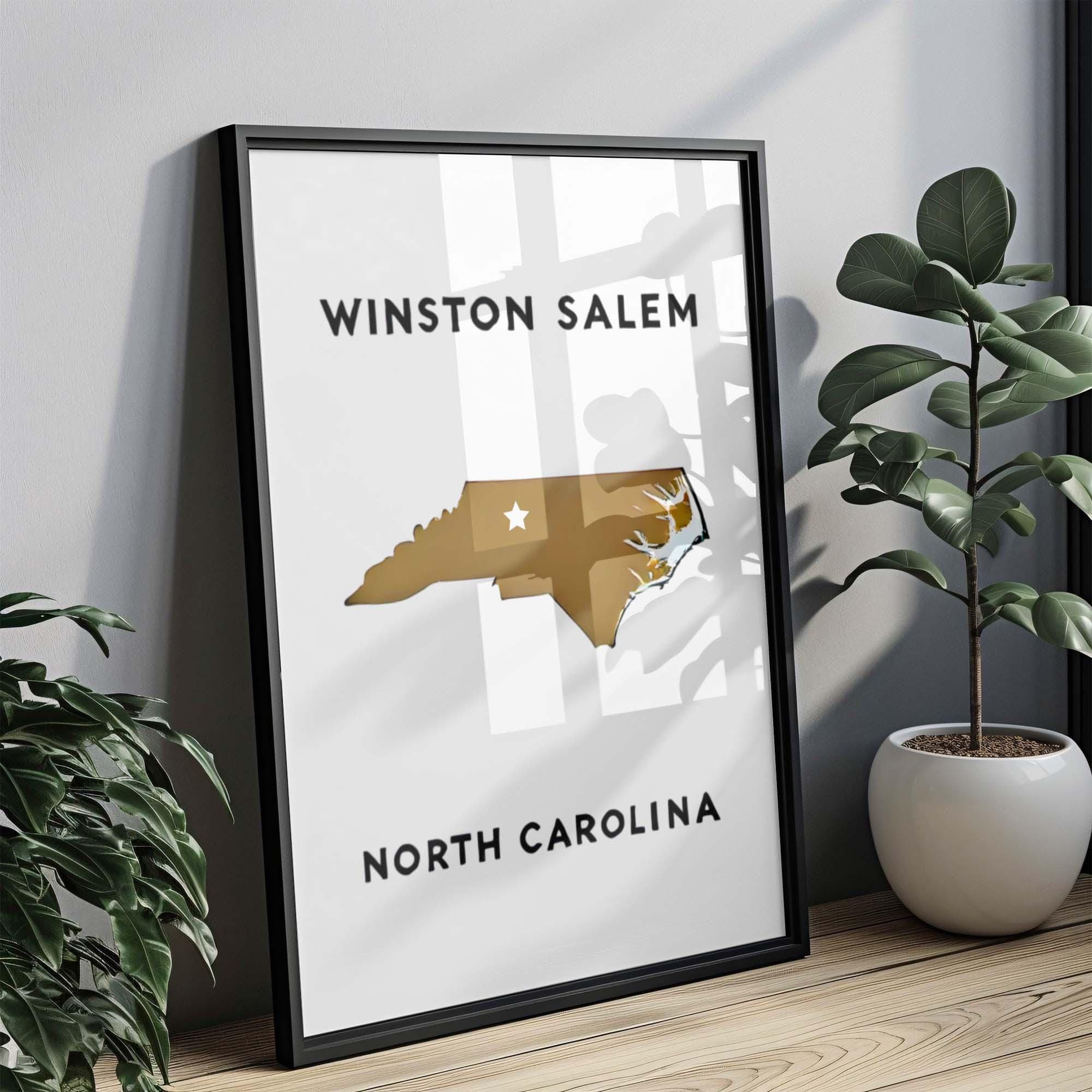 Winston Salem Print Wall Art North Carolina Travel Map NC Gift Home Decor Housewarming College Room Decor