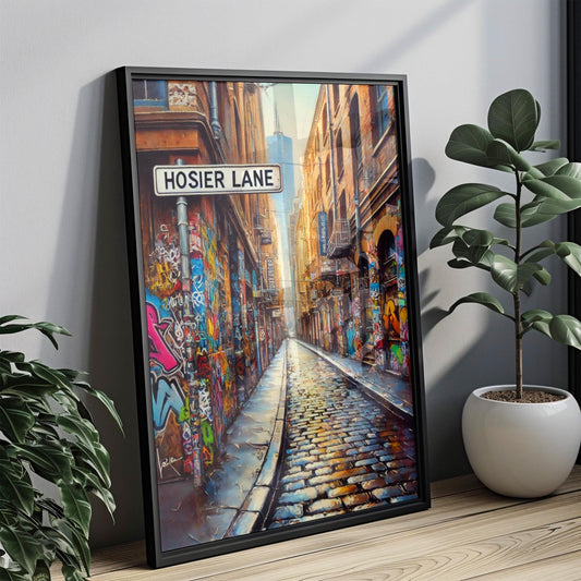 Melbourne Hosier Lane Wall Art Print, Travel Poster Australia Gift, Housewarming Home Decor, Melbourne Street Art Illustration