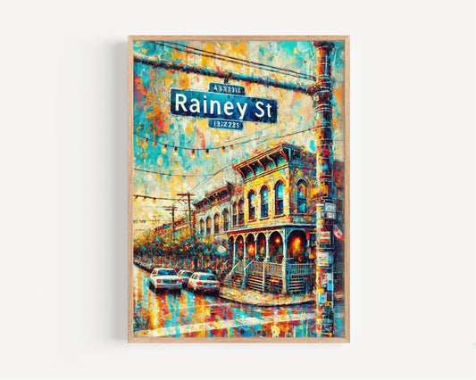 Austin Rainey St Wall Art Print – Travel Poster, Texas Gift, Austin Home Decor, Rainey Street Illustration, Housewarming Present