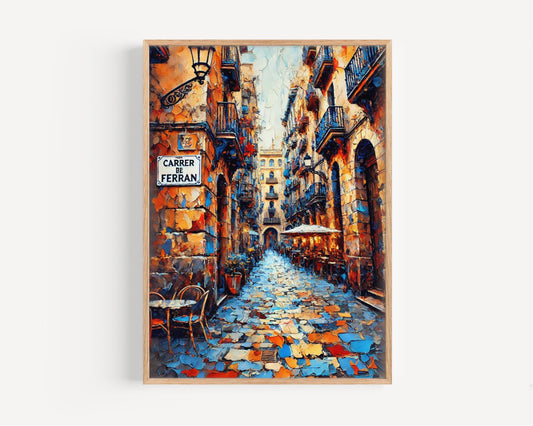 Carrer de Ferran Wall Art, Barcelona Print, Spain Street Sign Decor, Travel Poster, Catalan Cityscape, Gift for Travelers
