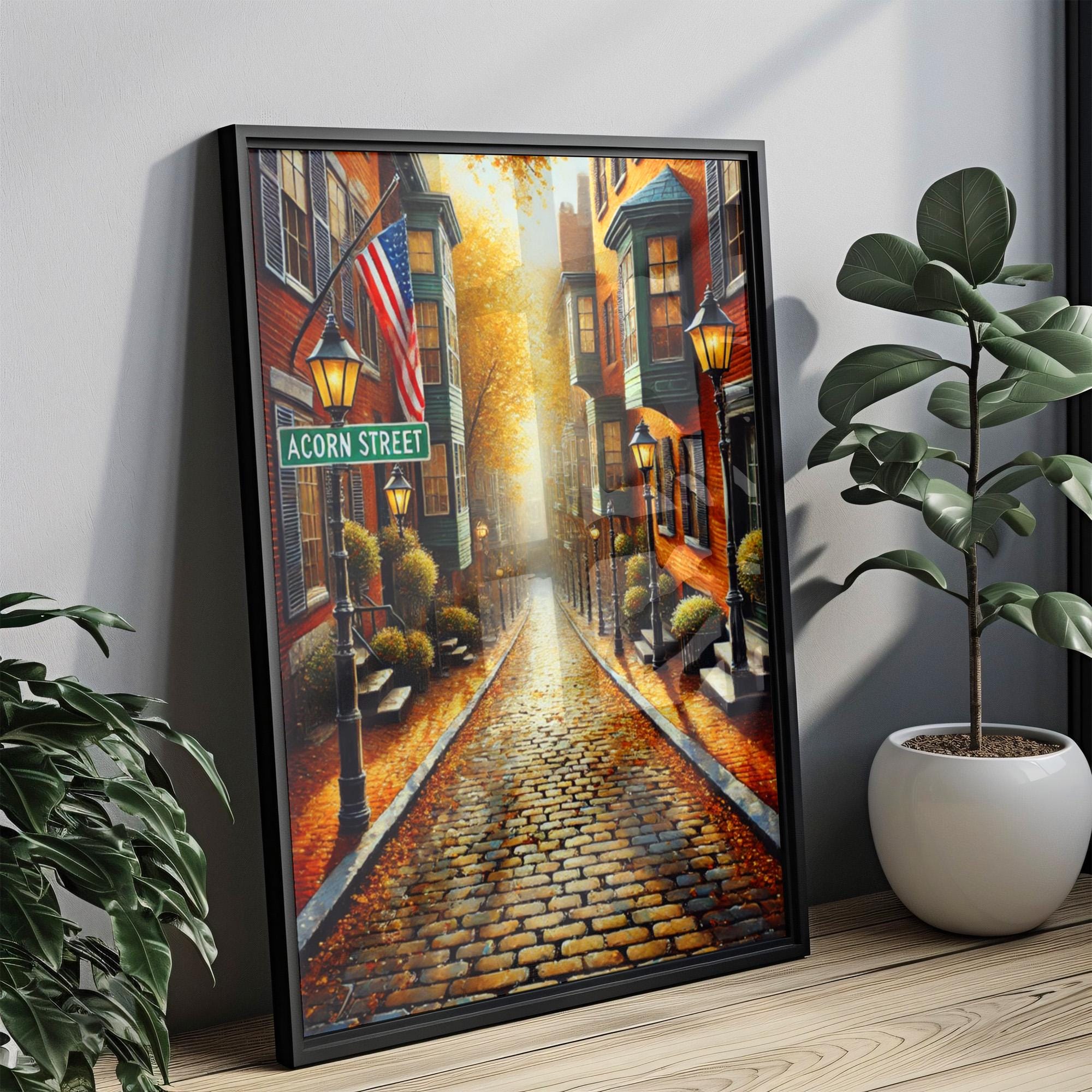 Acorn Street, Boston Print: Historic Cobblestone Street Art