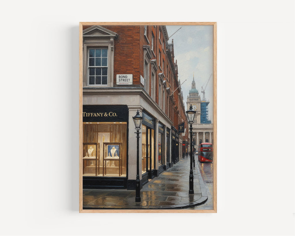 Bond Street Oil Painting Art Print: London Luxury Shopping District Travel Poster