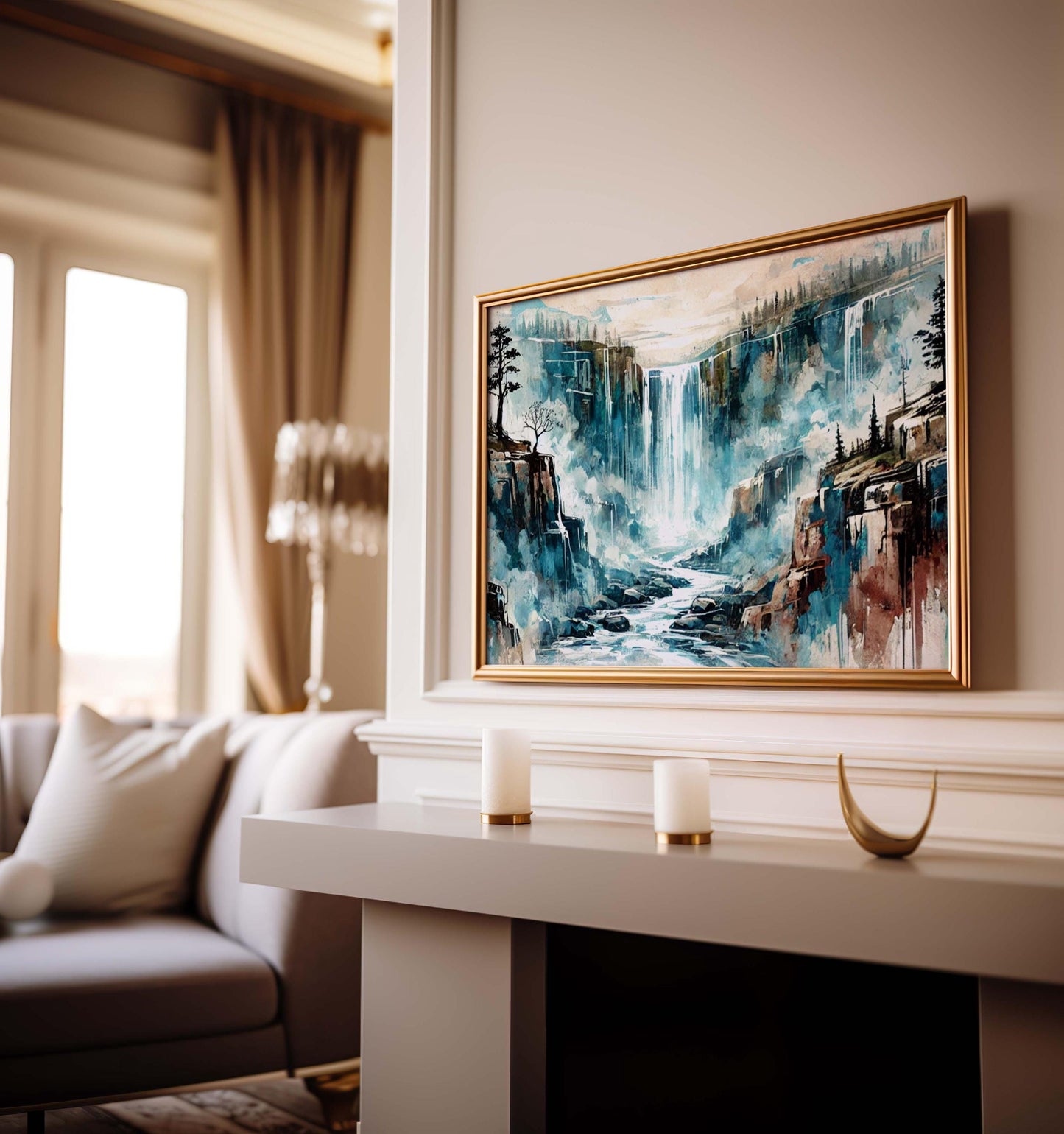 Nature Gift Waterfall Wall Art, Calming Stream Print for Home Decor, Housewarming & New Home, Family Nature Art, Relaxing Natural