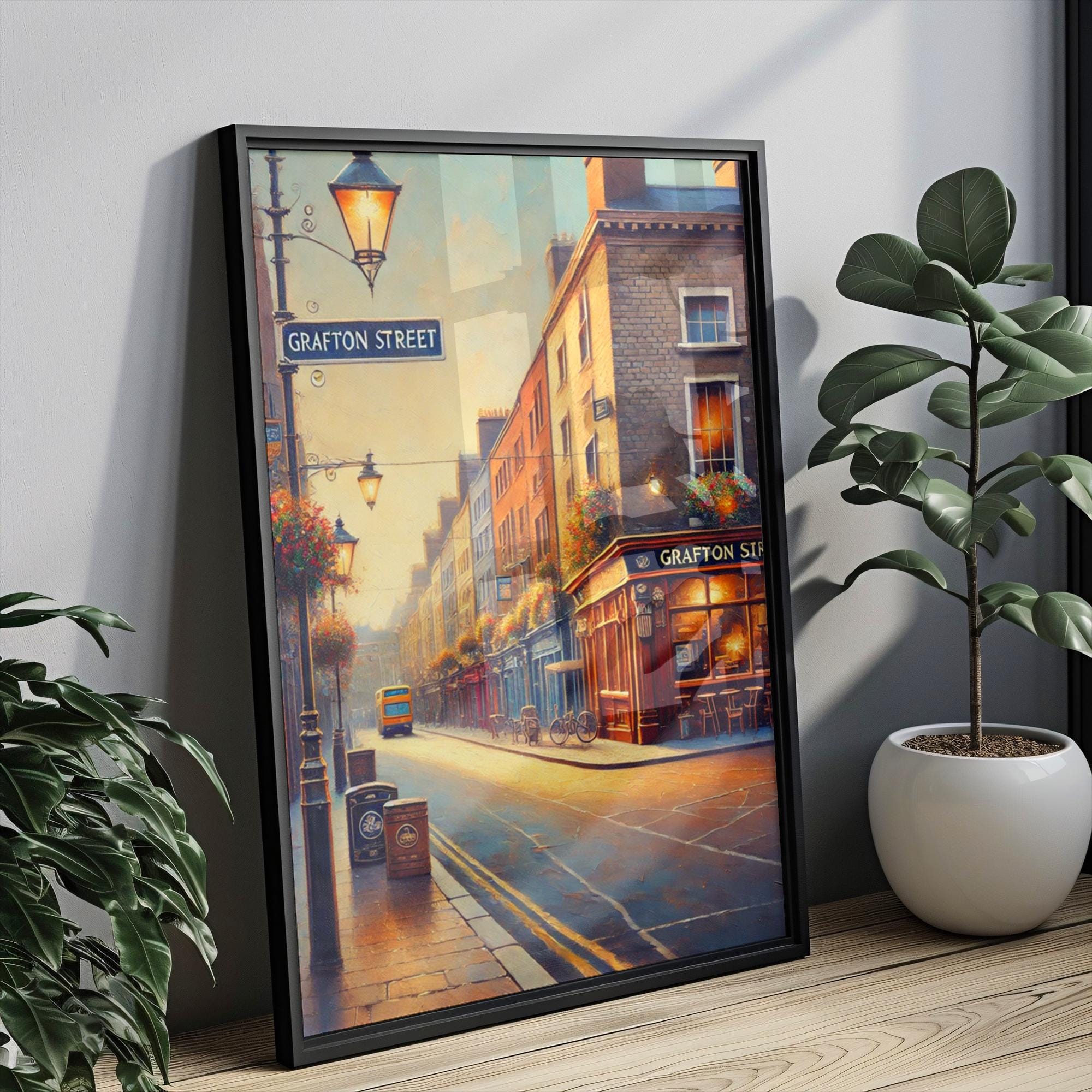 Grafton Street Oil Painting Art Print: Dublin Ireland Street Sign Travel Poster