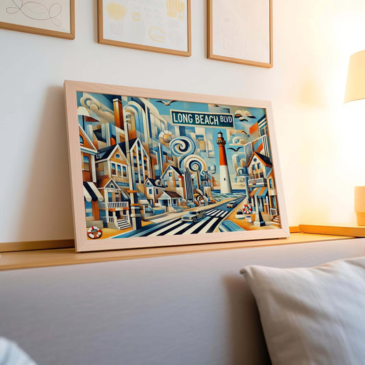 Long Beach Boulevard Wall Art Print - LBI Travel Poster & Jersey Shore Coastal Home Decor, Beach Map Illustration, Housewarming Gift