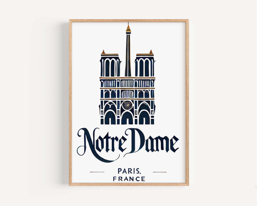 Notre Dame Print Paris Wall Art, French Travel Decor, Notre Dame Cathedral Poster for Home & Office Decor