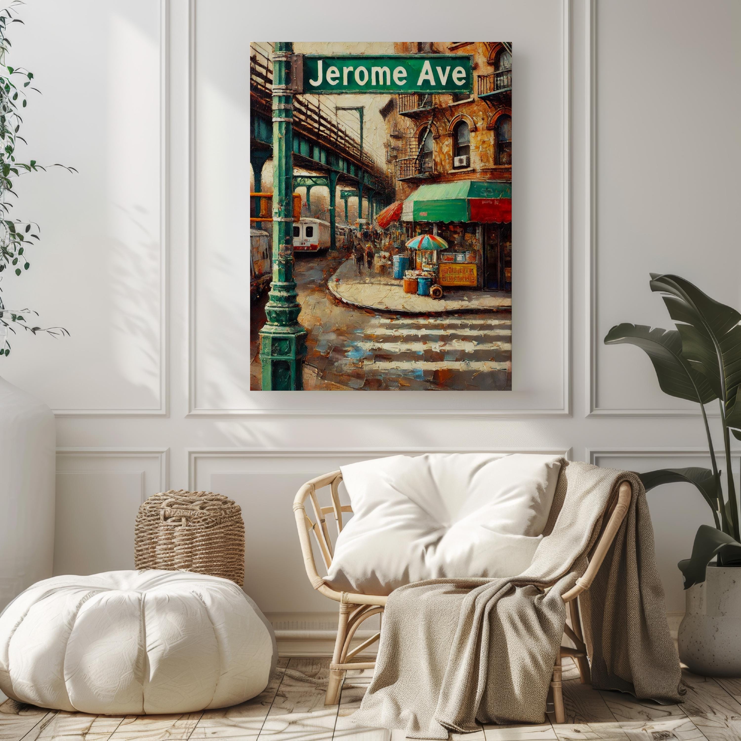 Jerome Avenue Oil Painting Art Print: Bronx NYC Street Sign Travel Poster