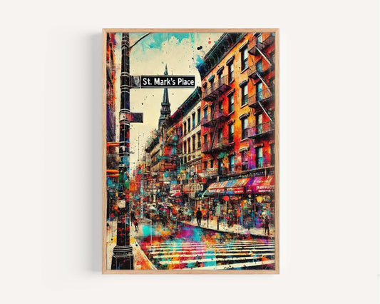 St Mark's Place Wall Art Manhattan Print NYC Travel Poster New York Gift Housewarming Decor