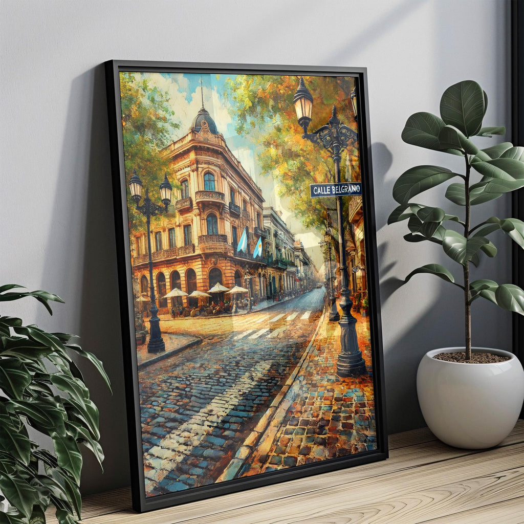 Calle Belgrano Oil Painting Art Print: Buenos Aires Historic District Travel Poster