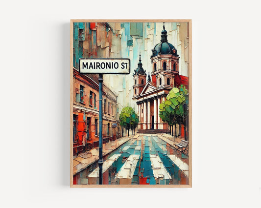 Lithuania art, Maironio Street wall decor, Kaunas city print, European travel souvenir, home decor, gift for travelers, vintage style