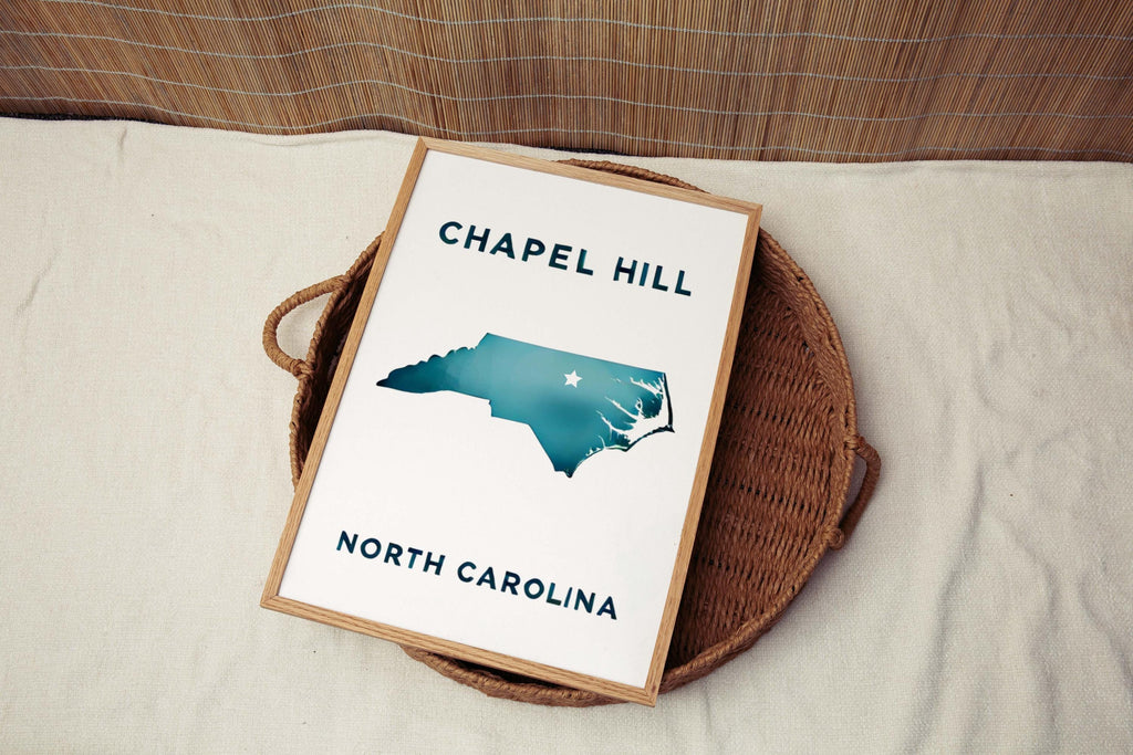 Chapel Hill Print, North Carolina Wall Art Travel Home Decor, College Town Gift, Housewarming & Chapel Hill Map Art Poster
