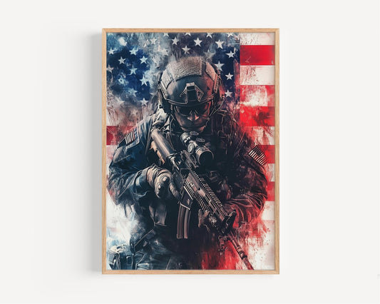 American Sniper Abstract USA Wall Art | Patriotic United States Poster for Home Decor | American Independence Artwork