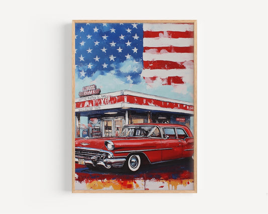American Diner Art Print | Abstract USA Wall Art | Patriotic United States Poster | American Independence Home Decor