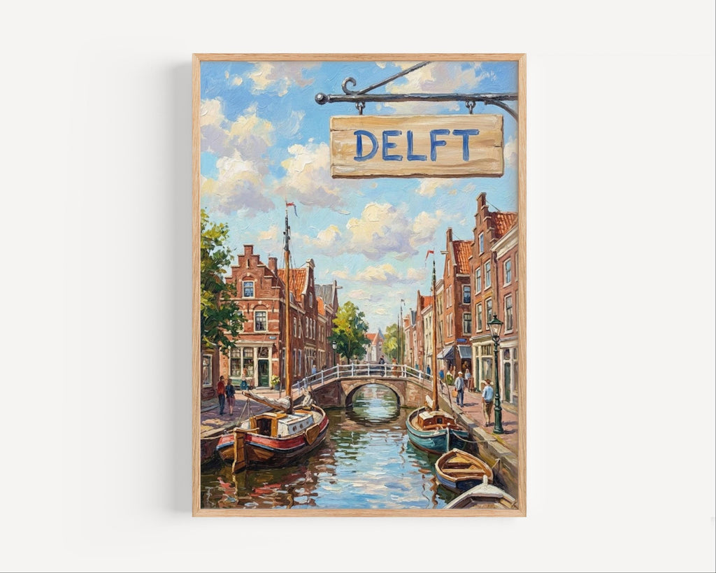 Delft Street Sign Wall Art Print: Historic Dutch City Travel Poster
