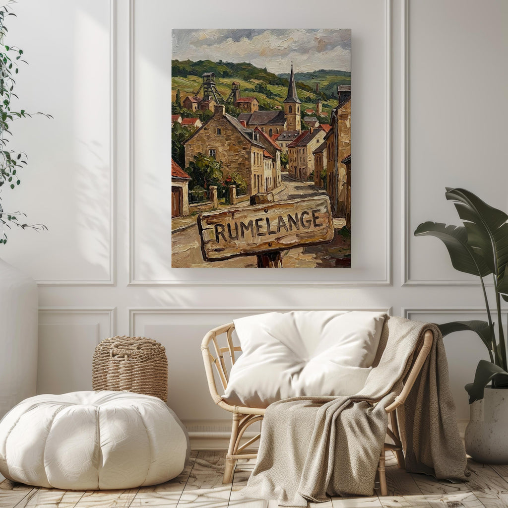 Rumelange Street Oil Painting Art Print: Rumelange Luxembourg Travel Poster