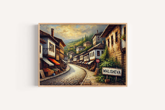 Malisheva Art Travel Poster Print – Kosovo City Wall Art, Europe Gift, Housewarming Decor, Malisheva Map Illustration, Travel Home Accent