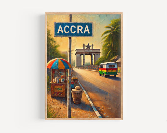 Ghana Accra Wall Art Print - African Travel Poster, Housewarming Gift, Vibrant Ghanaian Souvenir Artwork