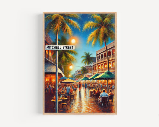 Darwin Travel Print Mitchell St Wall Art Australian Decor Housewarming Gift Unique Darwin Poster