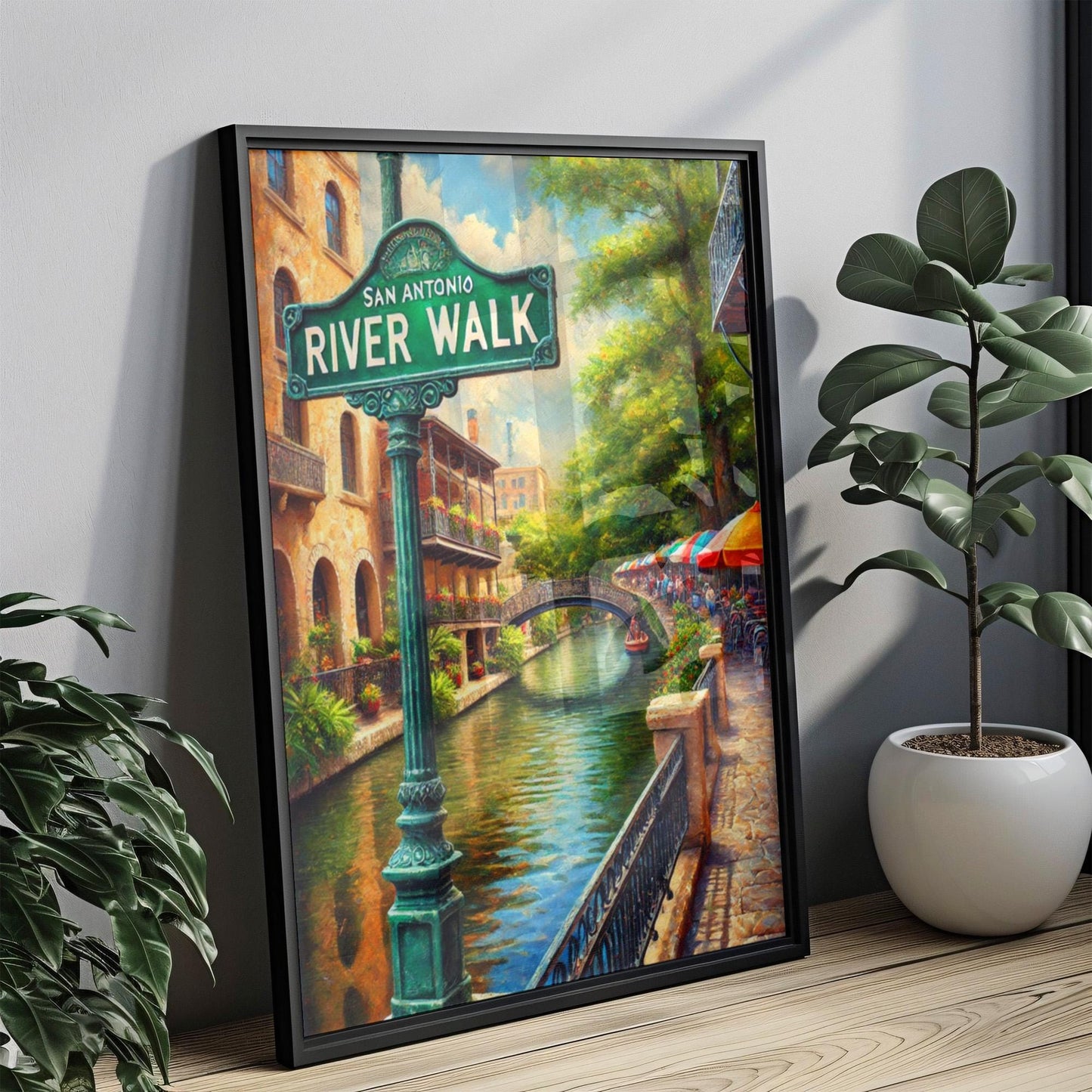 San Antonio River Walk Print: Texas Travel Poster, Waterfront Artwork