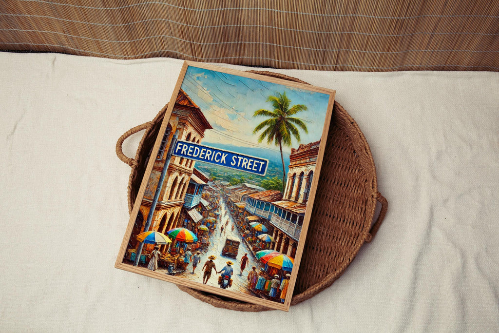Frederick Street Oil Painting Art Print: Port of Spain Trinidad Street Sign Travel Poster