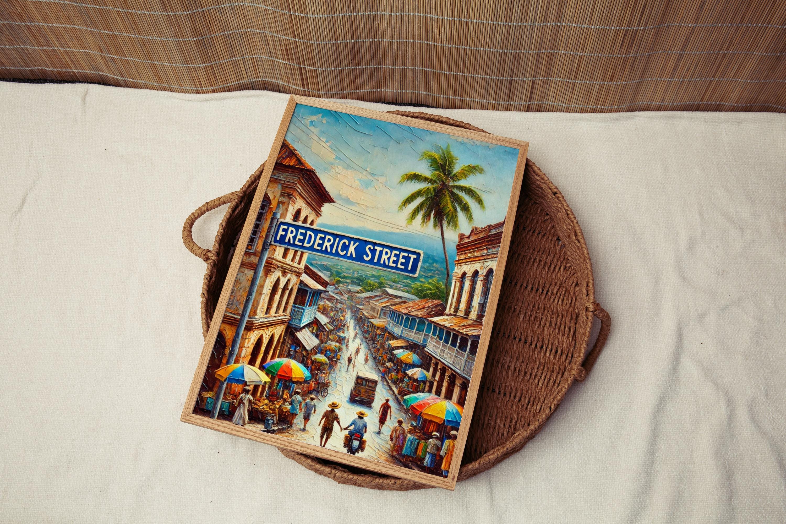 Frederick Street Oil Painting Art Print: Port of Spain Trinidad Street Sign Travel Poster