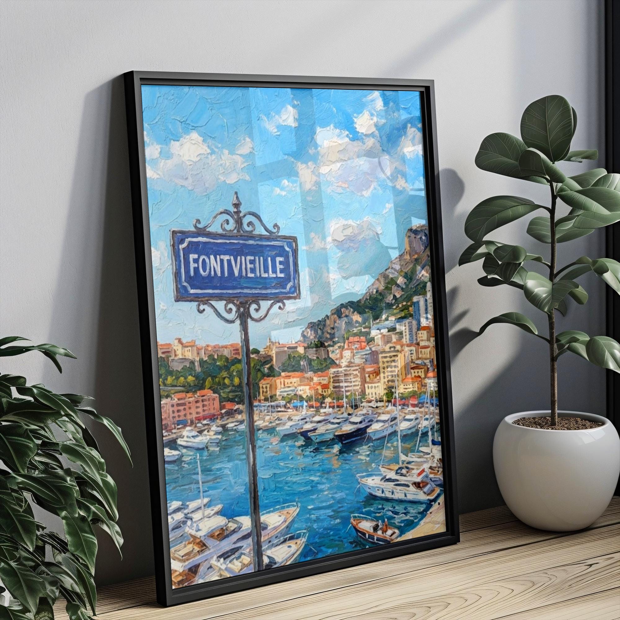 Fontvieille Monaco Wall Art Print: Modern Riviera Travel Poster
