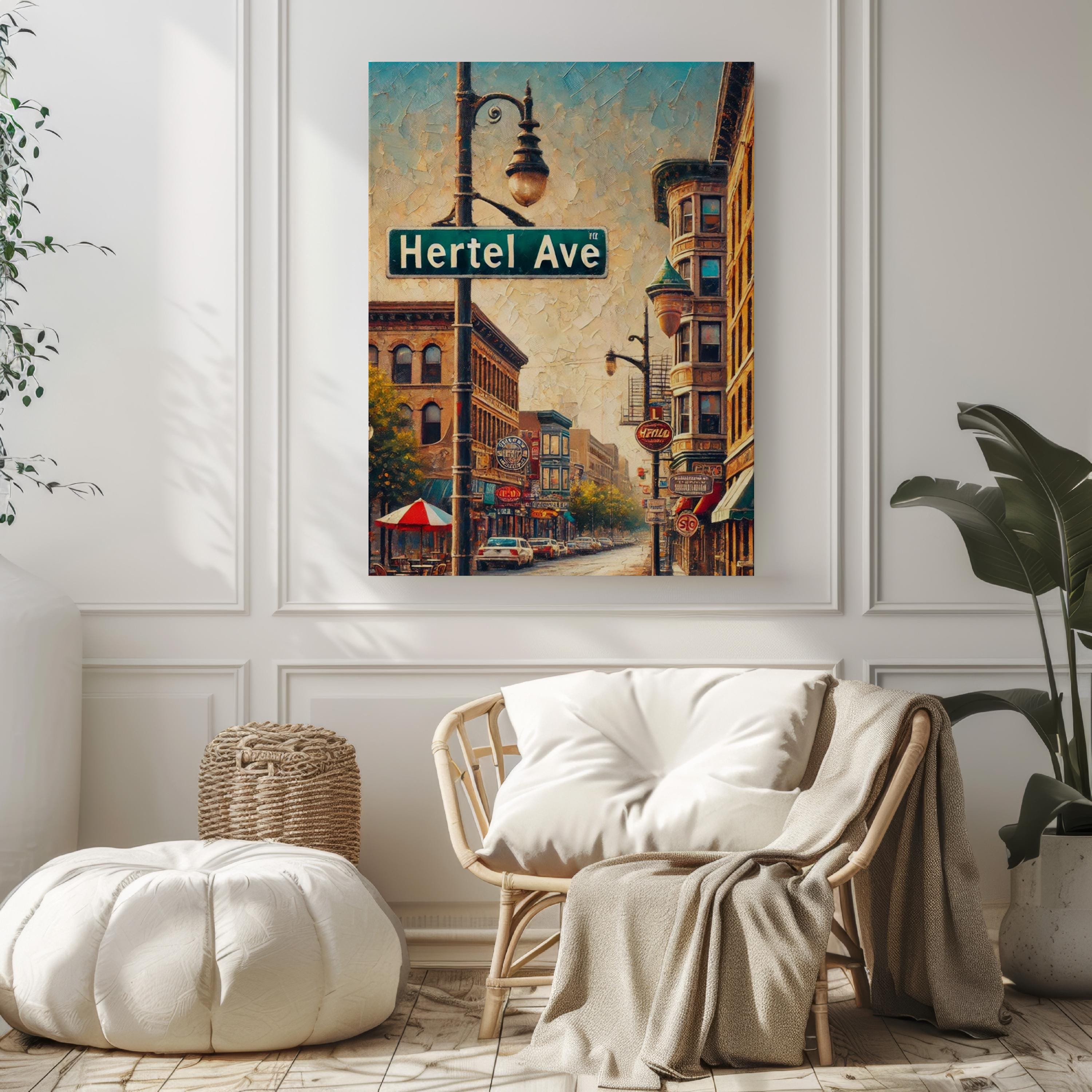 Hertel Avenue Oil Painting Art Print: Buffalo NY Street Sign Travel Poster