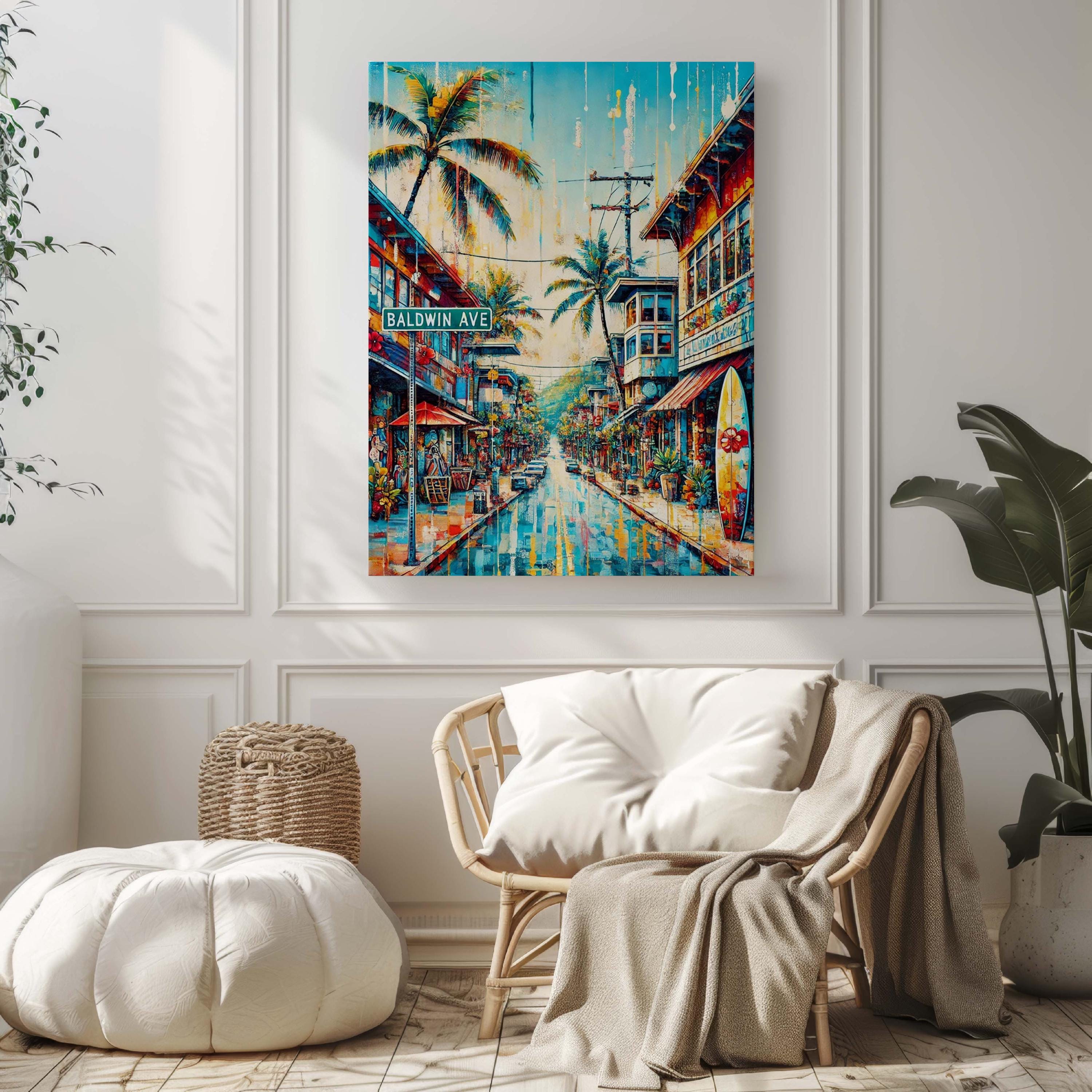 Baldwin Ave Print - Maui Wall Art, Paia Travel Poster, Hawaii Artwork, Housewarming Gift, Tropical Beach Decor, Baldwin Avenue Poster