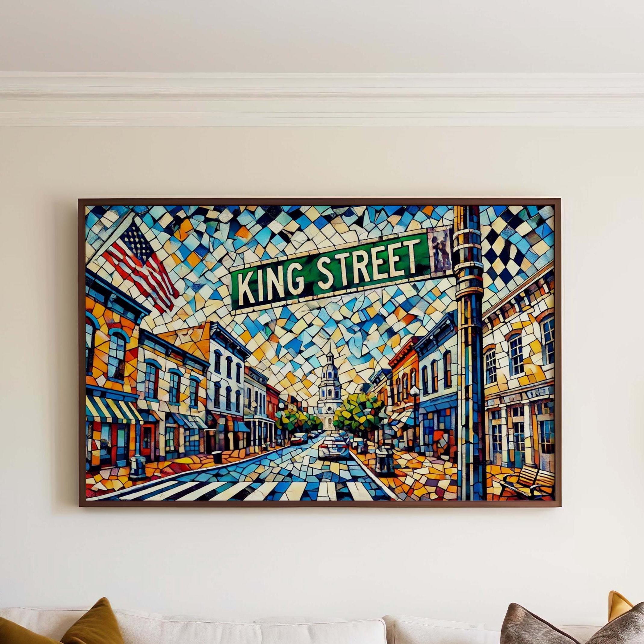 Alexandria Art King Street Wall Art, Travel Print & Virginia Gift, Alexandria VA Poster, Housewarming Decor, Cityscape Illustration