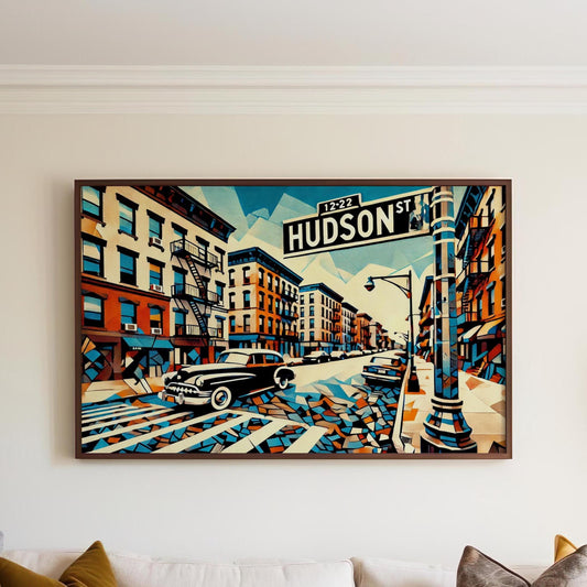 Hudson Street Wall Art Hoboken Cubism Print Jersey City Travel Poster Hudson County Gift Housewarming Decor