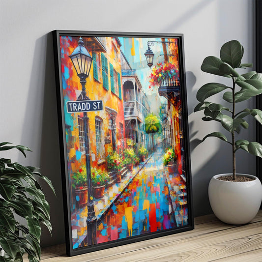 Charleston Tradd St Wall Art Print - South Carolina Travel Poster, Charleston Gift & Housewarming Decor