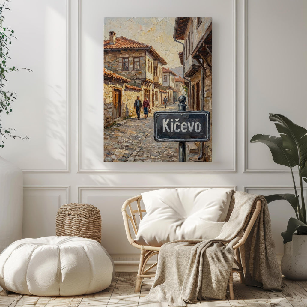 Kičevo Oil Painting Art Print: North Macedonia Street Sign Travel Poster