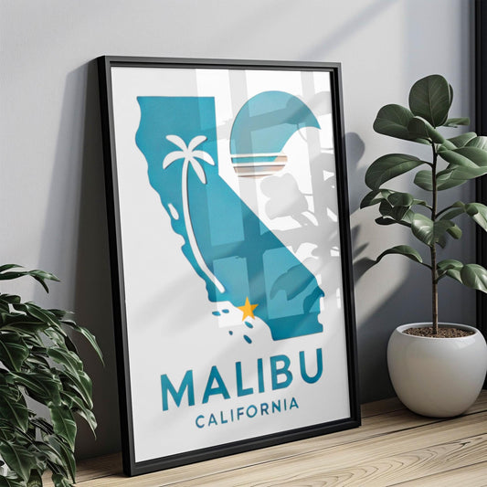 Malibu Wall Art Print - California Coastal Decor, Travel Poster, Housewarming & College Gift, Modern Beach Home Accent