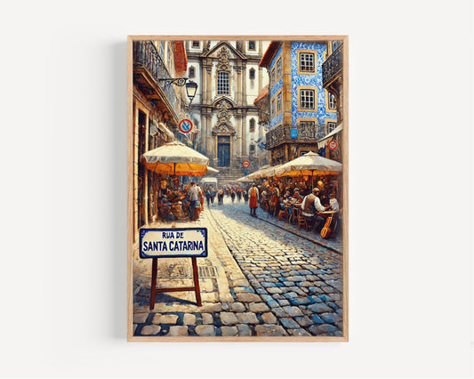 Santa Catarina Street Wall Art, Porto Print, Portugal Travel Poster, European Cityscape, Gift for Travelers, Home Wall Decor, Personalized