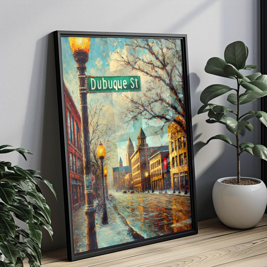 Dubuque Street Oil Painting Print: Iowa City Travel Poster