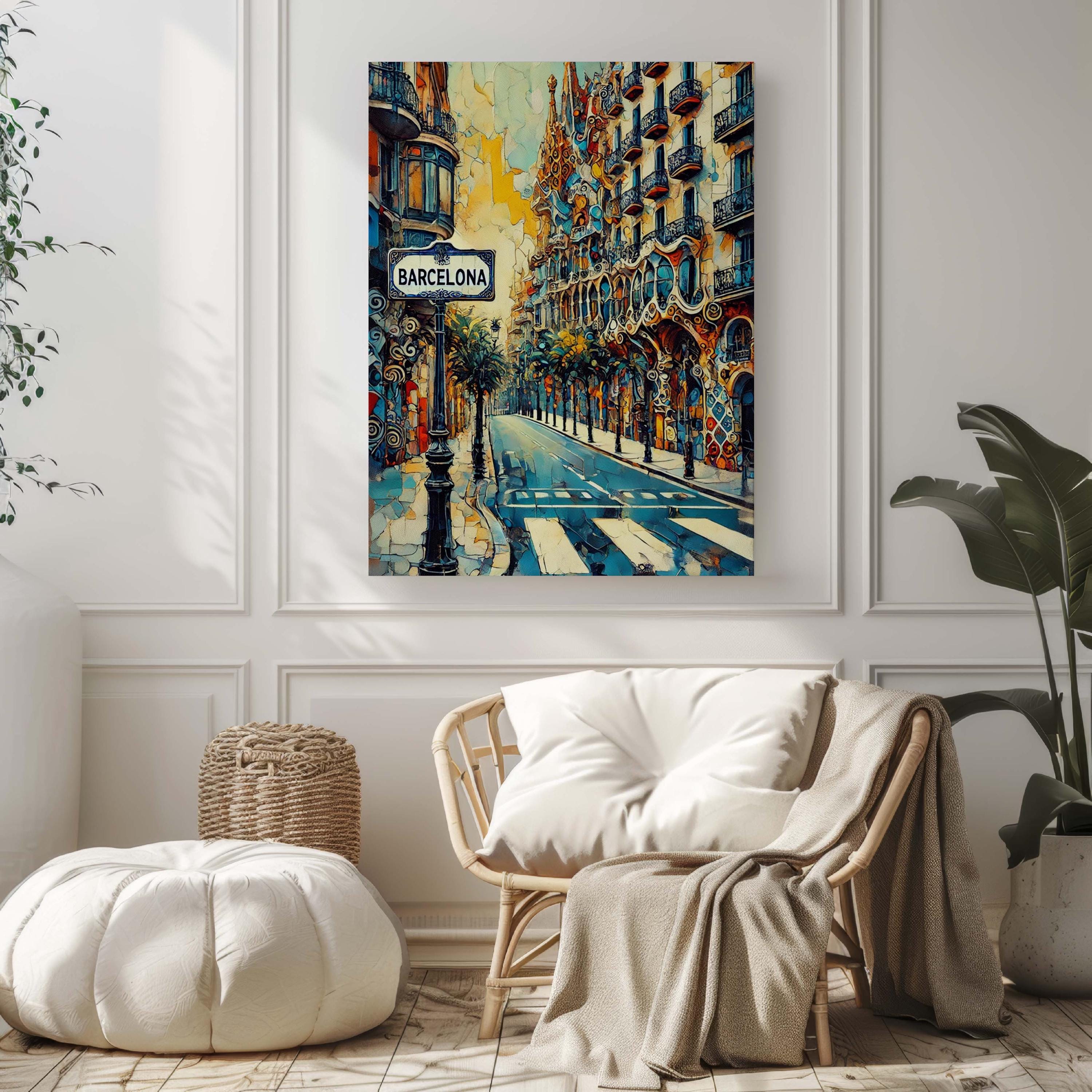 Barcelona Art Modern Cityscape Print - Spain Travel Poster, Wall Decor, European Gift for Home, Office & Housewarming Present