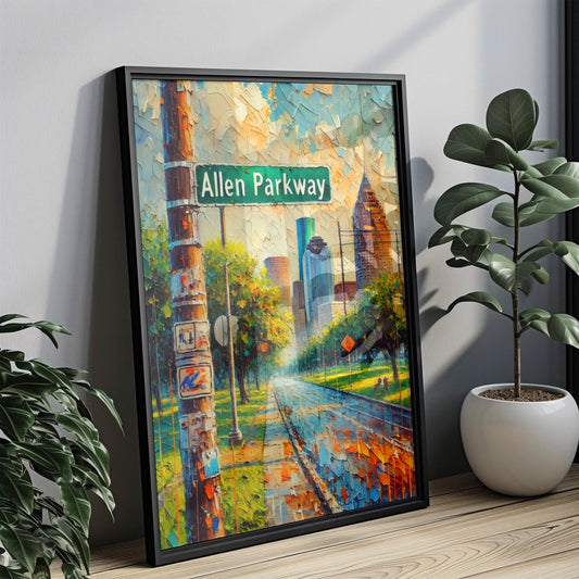 Texas Allen Parkway Wall Art Print - Houston Travel Poster, Texas Gift, Housewarming & Home Decor Artwork